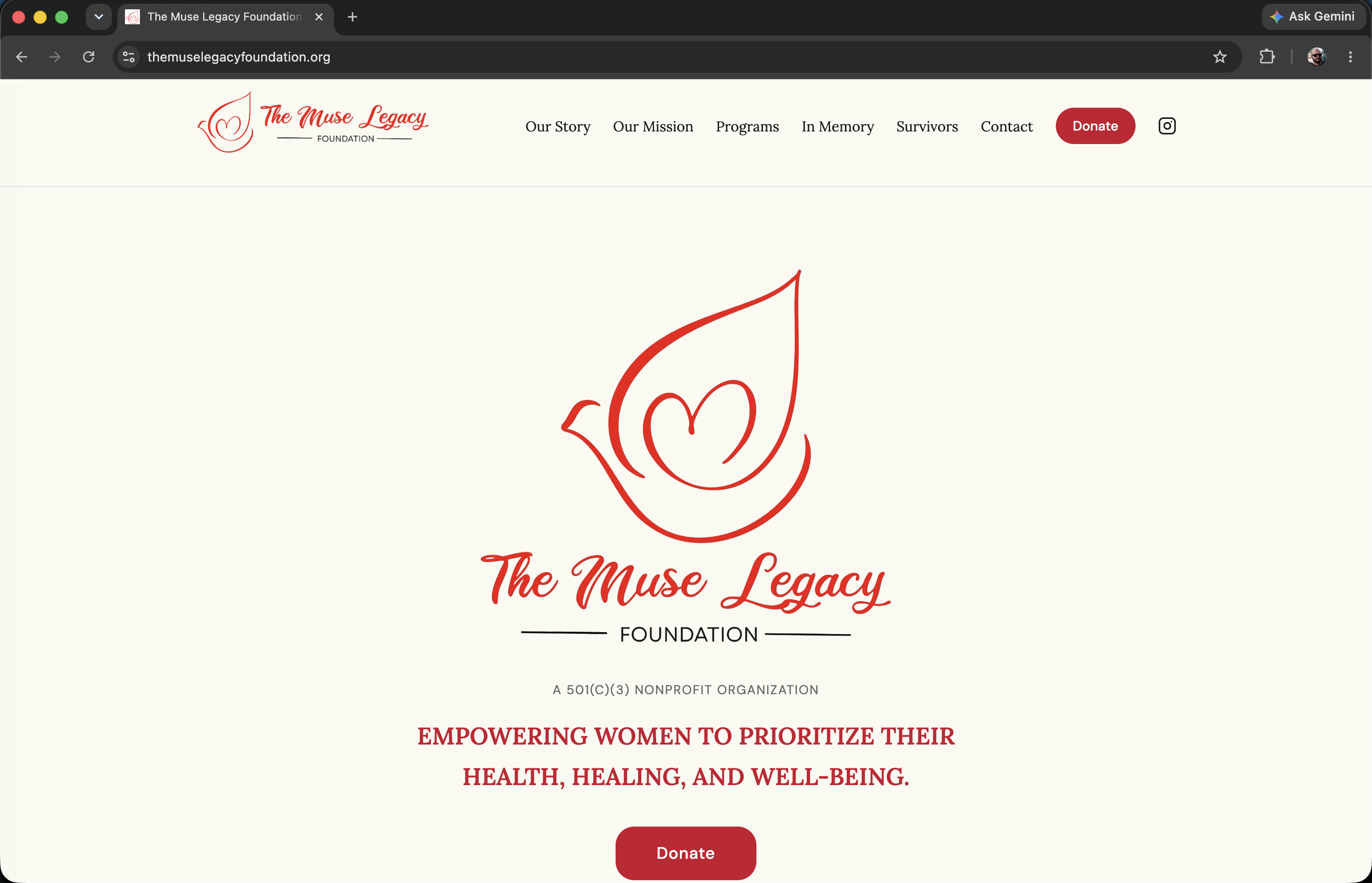 The Muse Legacy Foundation website